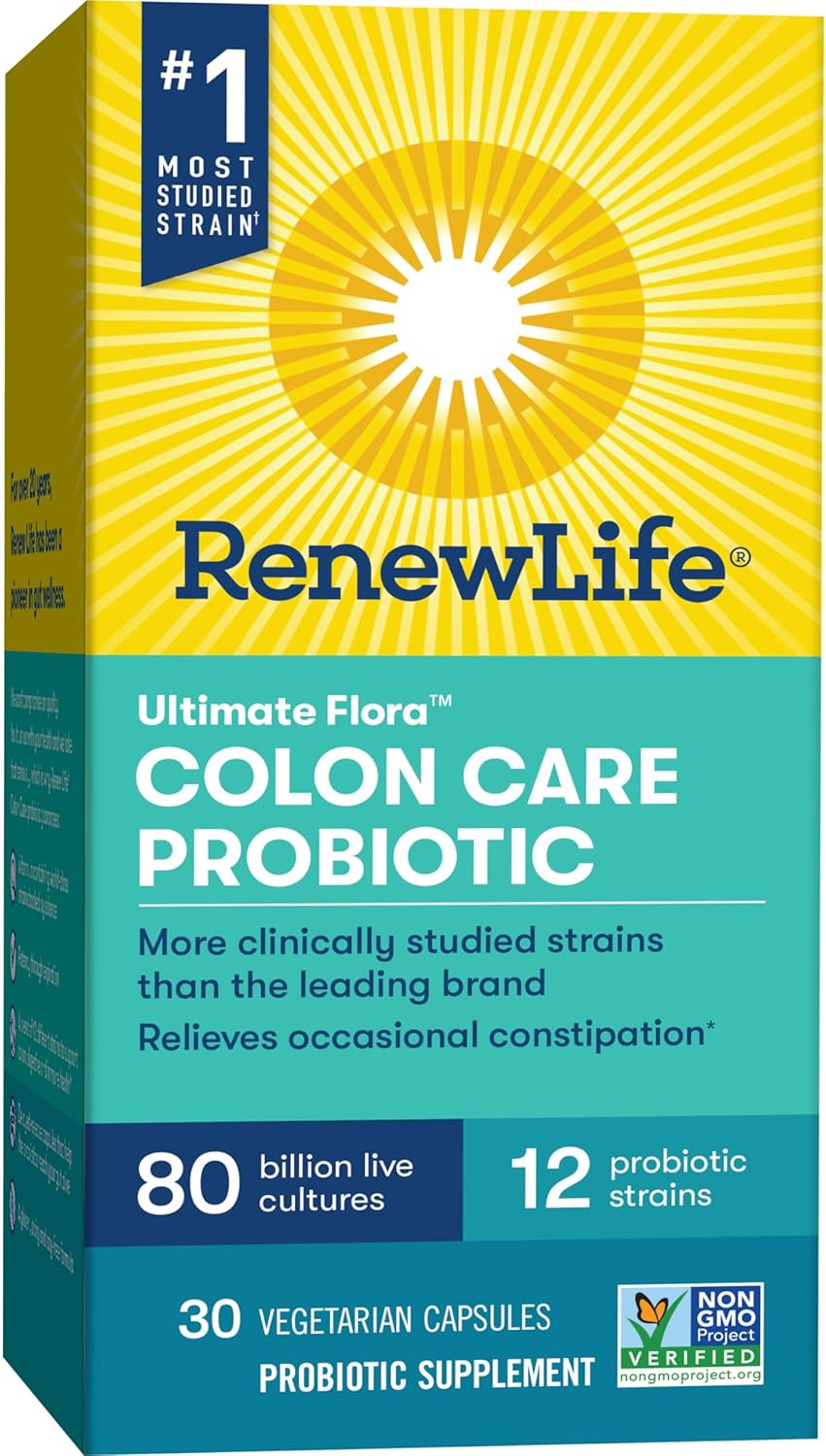 Renew Life Probiotic Colon Care Capsules - 80 Billion CFU, 30 Count - Supports Colon Health, L. Rhamnosus GG, Dairy/Soy/Gluten-Free