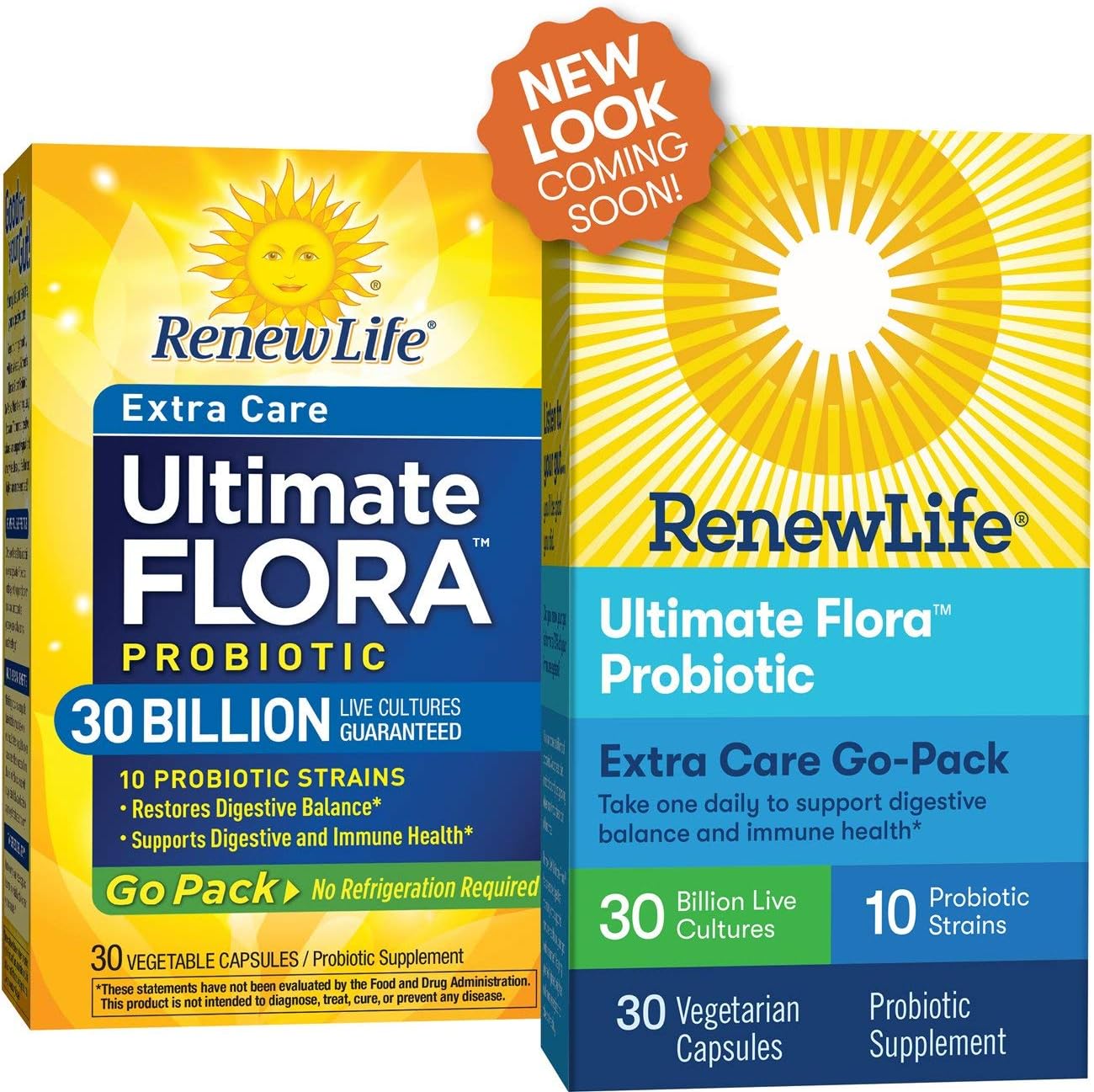 Renew Life Ultimate Flora Probiotic Extra Care Go Pack - 30 Billion CFU - 30 Vegetable Capsules - Shelf Stable Supplement