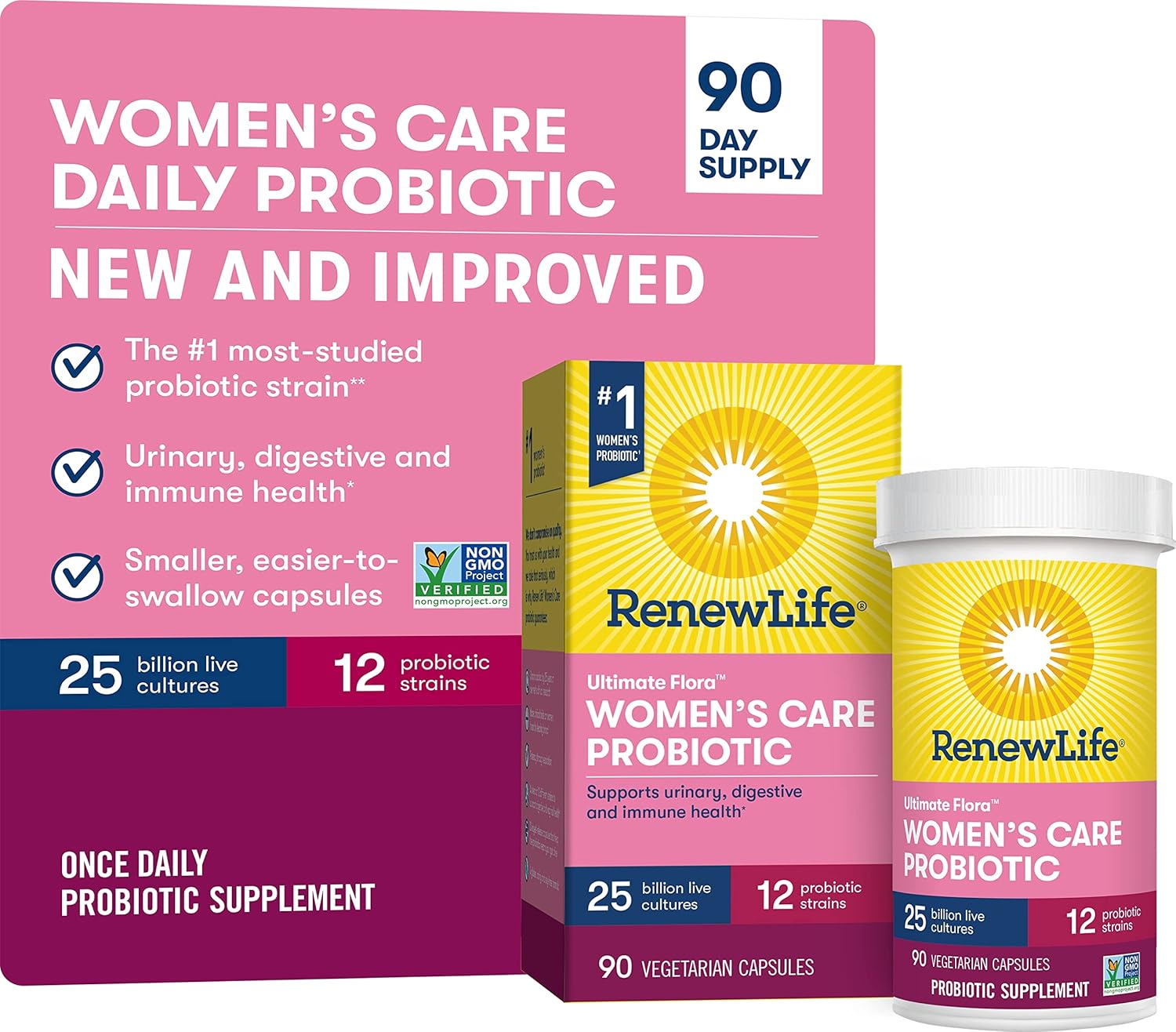 Renew Life Ultimate Flora Women's Care Probiotic - 25 Billion CFU - 90 Capsules - Variety Packaging