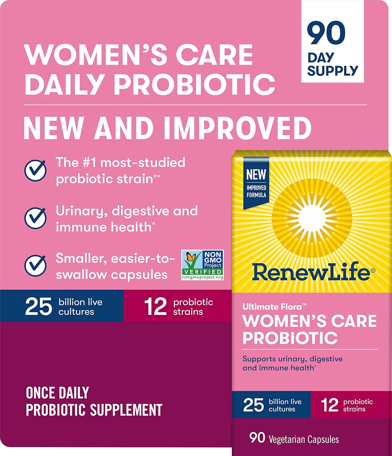 Renew Life Ultimate Flora Women's Care Probiotic - 25 Billion CFU - 90 Capsules - Variety Packaging
