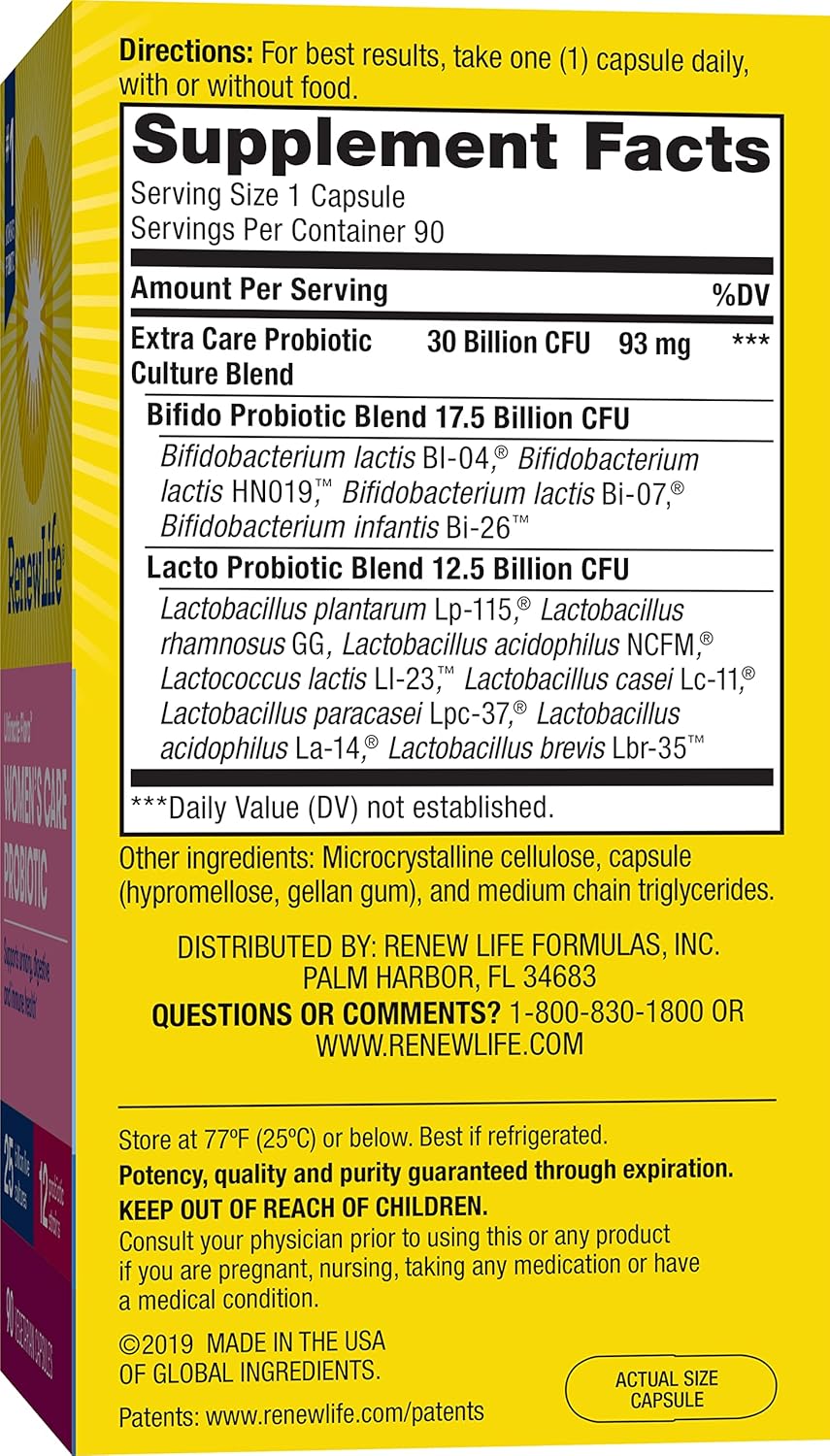 Renew Life Ultimate Flora Women's Care Probiotic - 25 Billion CFU - 90 Capsules - Variety Packaging
