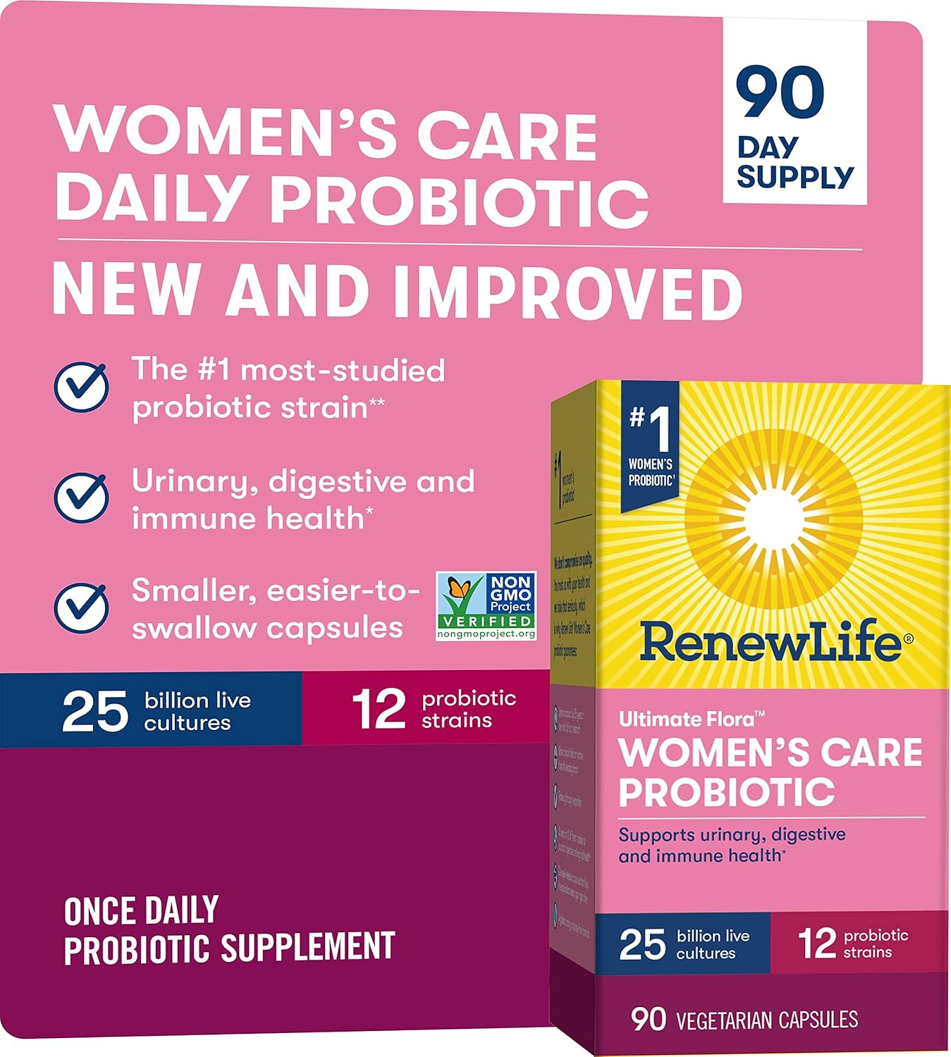 Renew Life Ultimate Flora Women's Care Probiotic - 25 Billion CFU - 90 Capsules - Variety Packaging