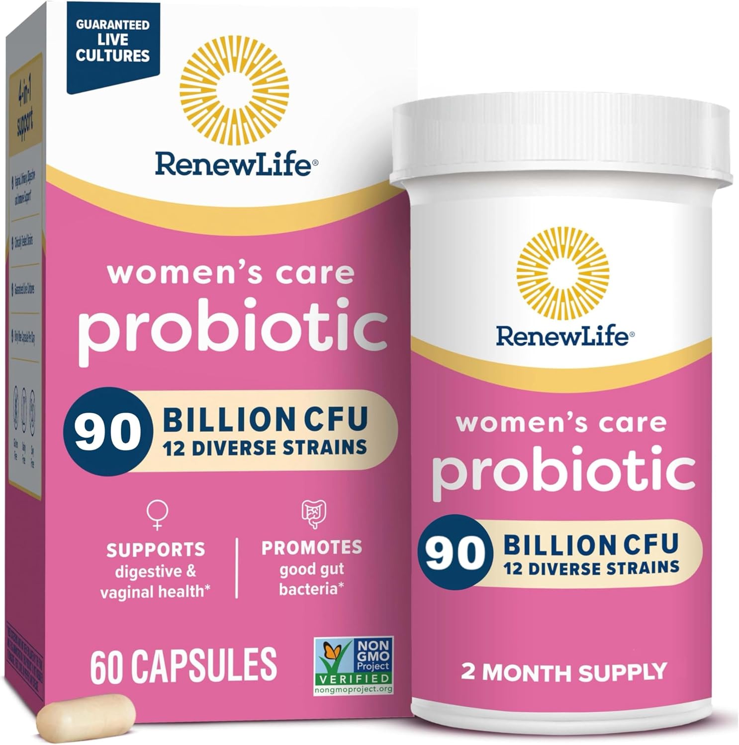 Renew-Life Women's Probiotic: 90 Billion CFU for Vaginal, Urinary, & Digestive Health - L. Rhamnosus GG, Dairy, Soy, & Gluten-Free - 60 Capsules