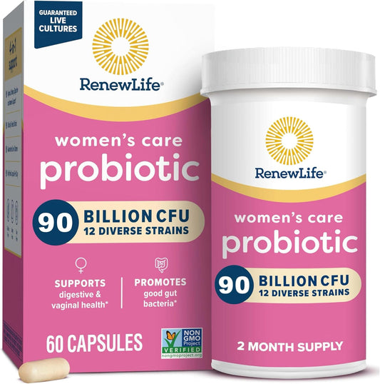 Renew-Life Women's Probiotic: 90 Billion CFU for Vaginal, Urinary, & Digestive Health - L. Rhamnosus GG, Dairy, Soy, & Gluten-Free - 60 Capsules