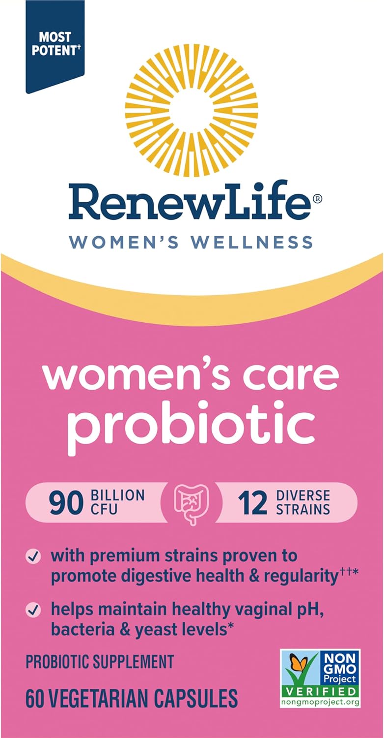 Renew Life Women's Probiotic Capsules - 90 Billion CFU, Supports Women's pH Balance, Vaginal, Urinary, Digestive & Immune Health - 60 Ct
