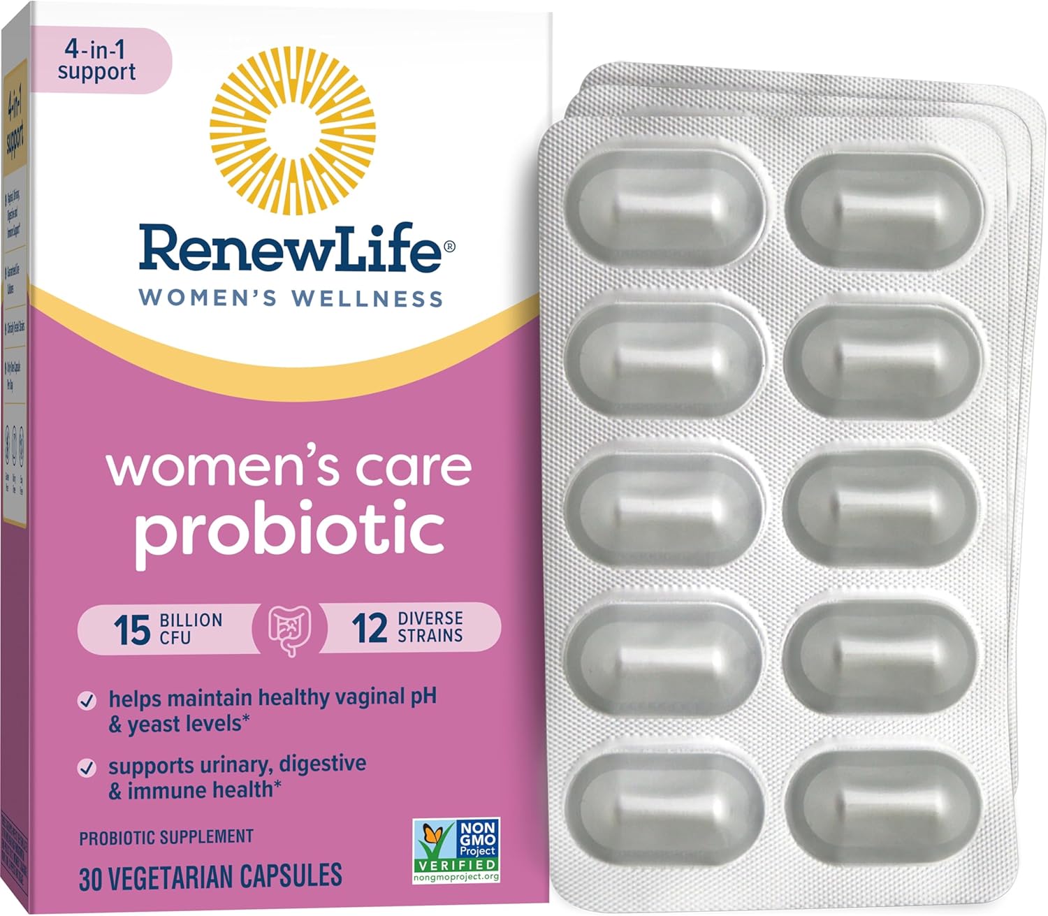 Renew Life Women's Probiotic Capsules for pH Balance, Vaginal & Urinary Health - L. Rhamnosus GG - 15 Billion CFU - 30 Ct