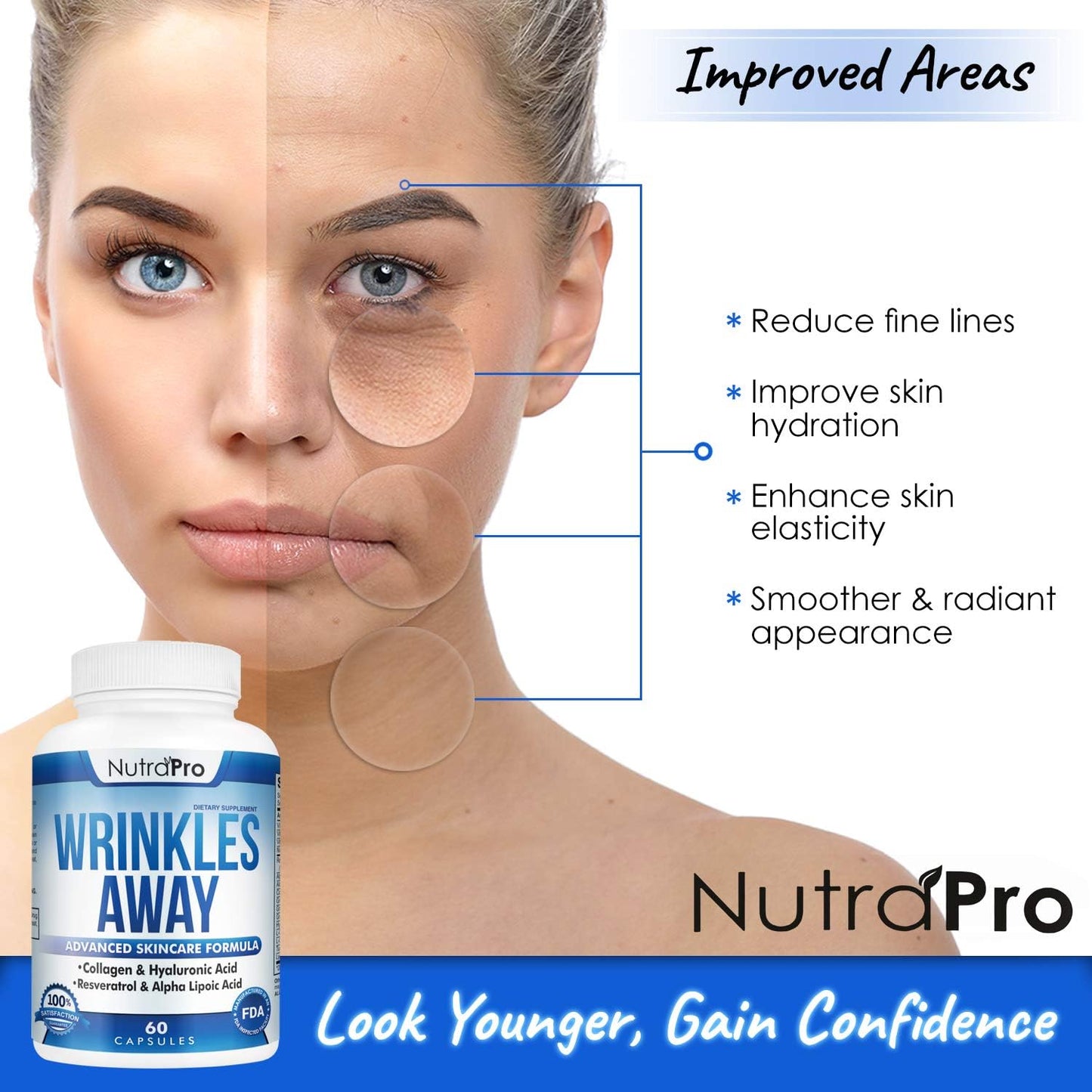 Renew Your Skin with NutraPro Ageless Skin Vitamins - Dermal Repair Complex with Collagen, Resveratrol, and Hyaluronic Acid - Skin Renewal Supplement - BoostGo Australia