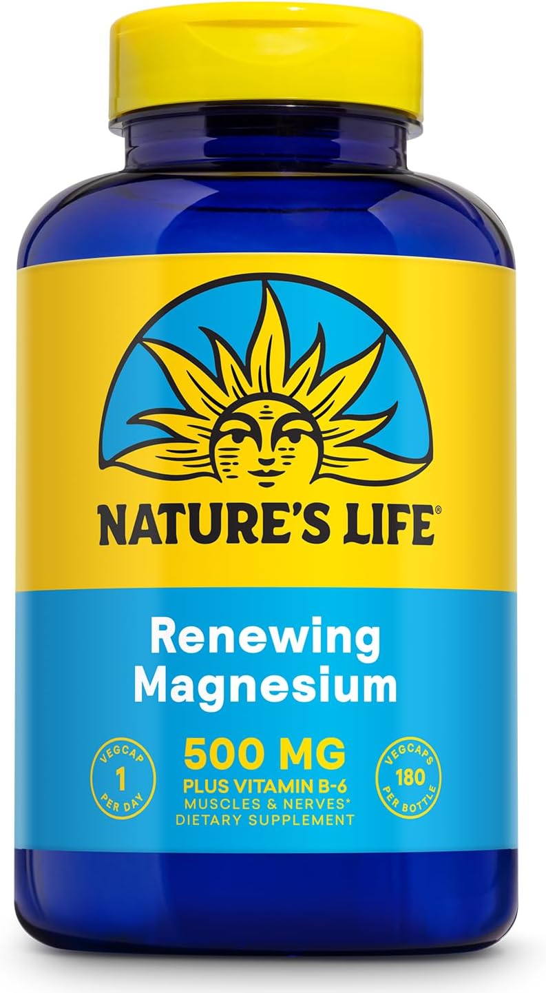 Renewing Magnesium 500mg with Vitamin B-6 for Muscles and Nerves Support - Lab Verified - 180 Servings