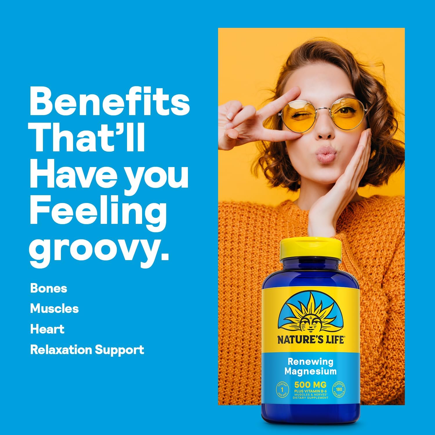 Renewing Magnesium 500mg with Vitamin B-6 for Muscles and Nerves Support - Lab Verified - 180 Servings