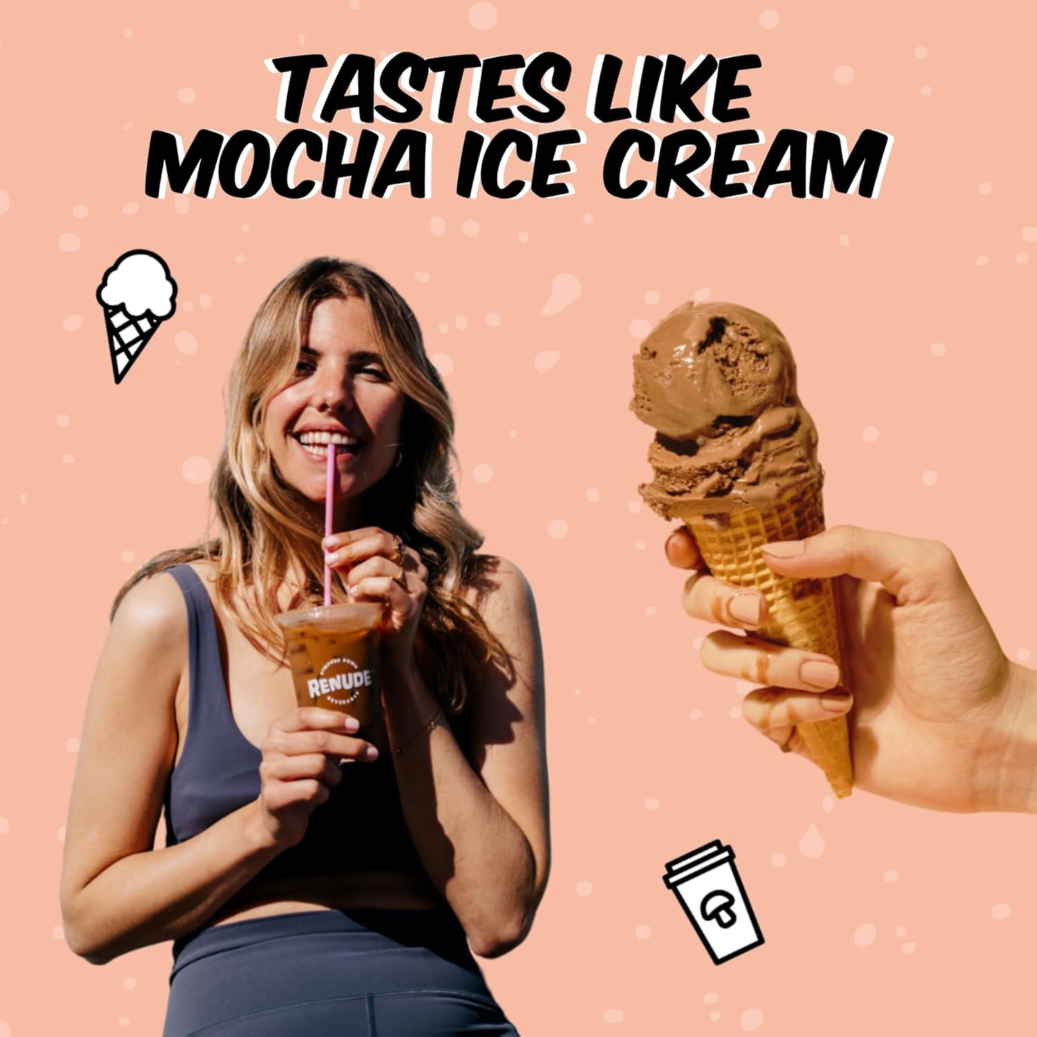 Renude Chagaccino: Vegan Mushroom Coffee Drink Mix with Adaptogens, Zero Calorie Powder - 10 Servings