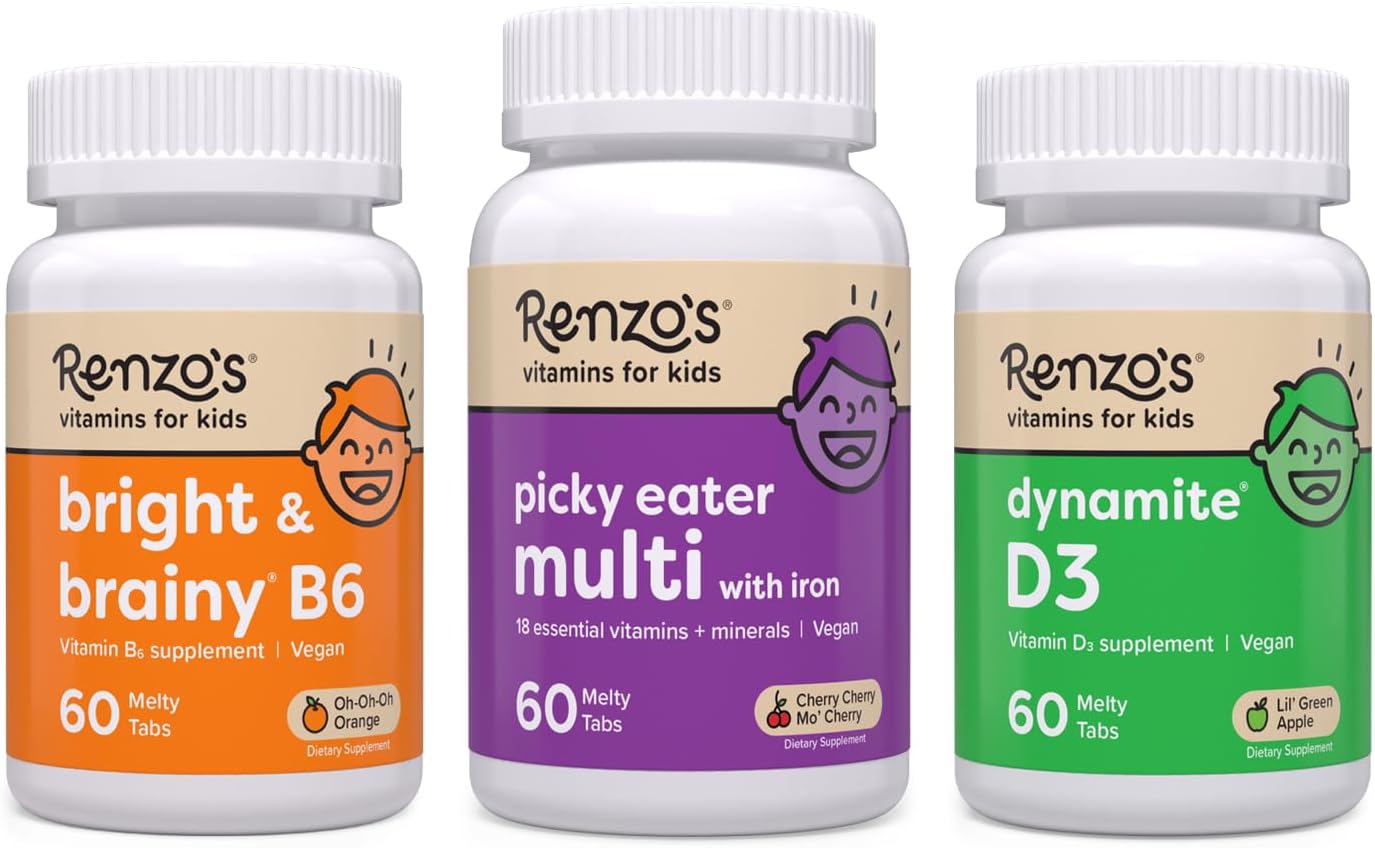 Renzo's Vitamins Adventure Bundle for Picky Eater Kids - Multivitamin, Vitamin D3, and Vitamin B6 for Bright & Brainy Kids