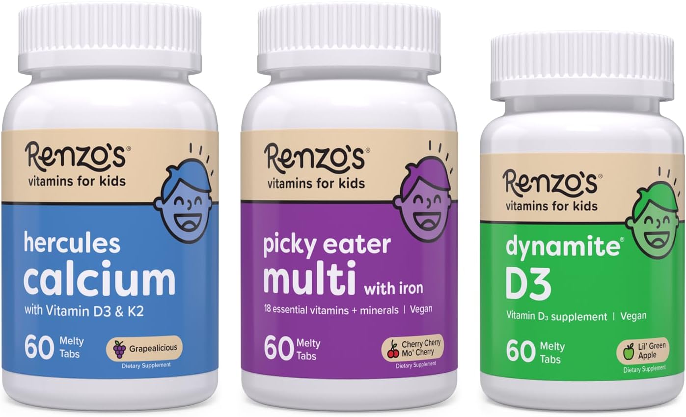 Renzo's Vitamins Stronger Now Bundle - Multivitamin, Calcium, and Vitamin D3 for Picky Eater Kids - Boost Their Health Today!