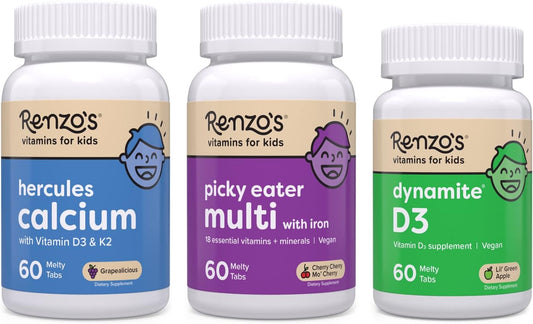 Renzo's Vitamins Stronger Now Bundle - Multivitamin, Calcium, and Vitamin D3 for Picky Eater Kids - Boost Their Health Today!