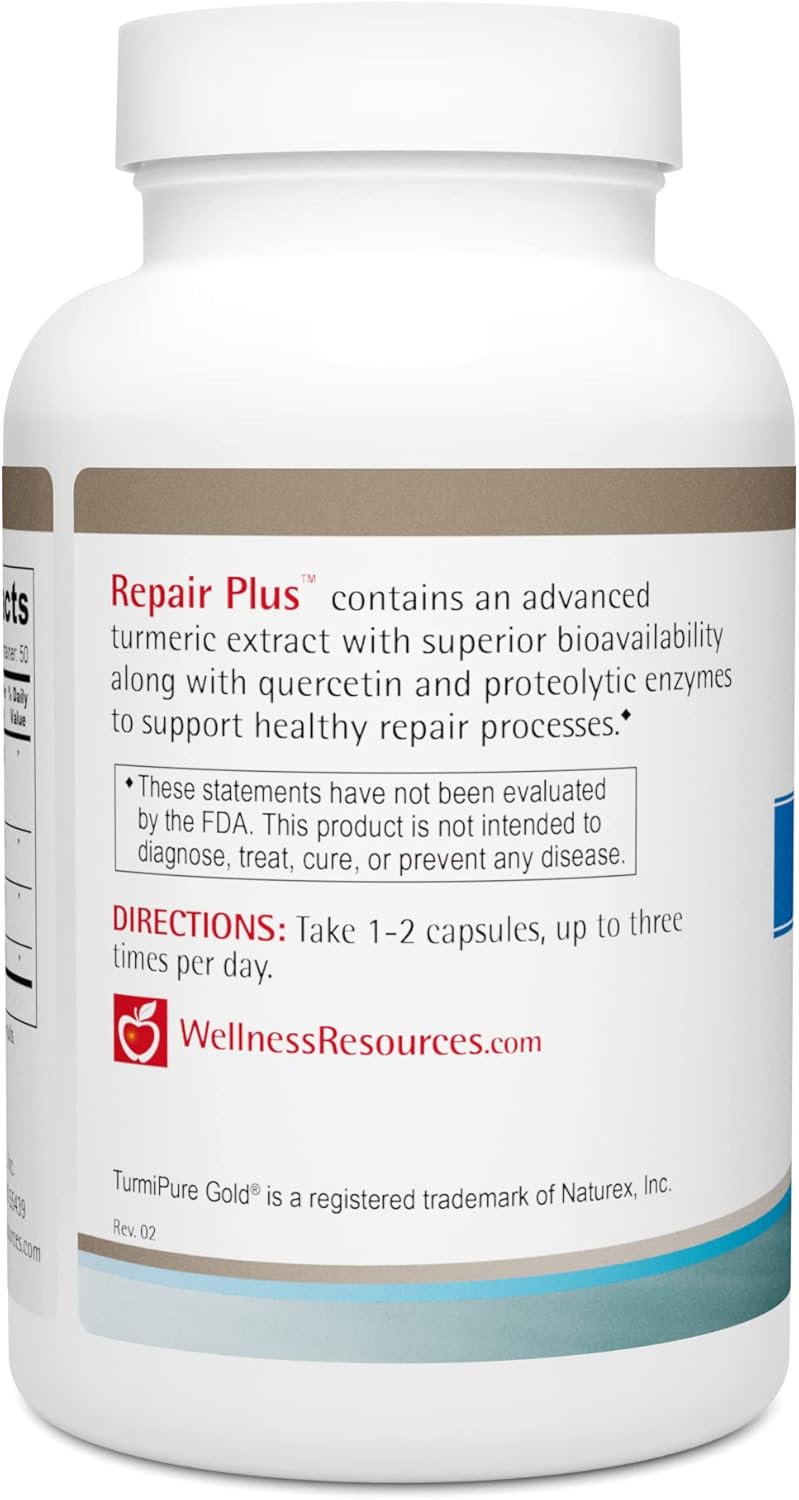 Repair Plus TurmiPure Gold Turmeric Capsules with Quercetin, Bromelain, and Papain - Supports Repair, Recovery, and Tissue Health, 100 ct.