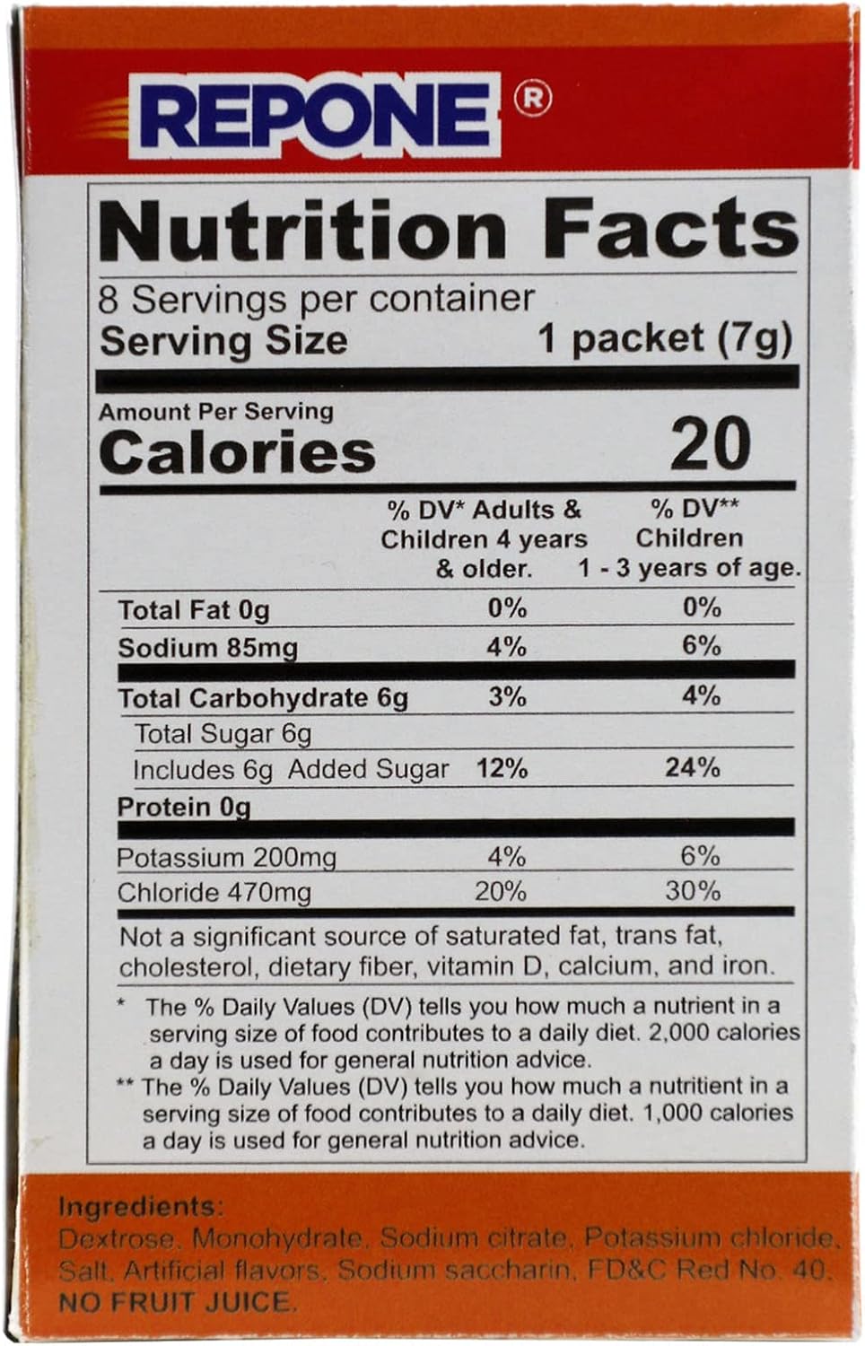 REPONE SUERO Electrolyte Powder Solution Fruit Flavor, 8 Oz Packets, 8 Packets Box