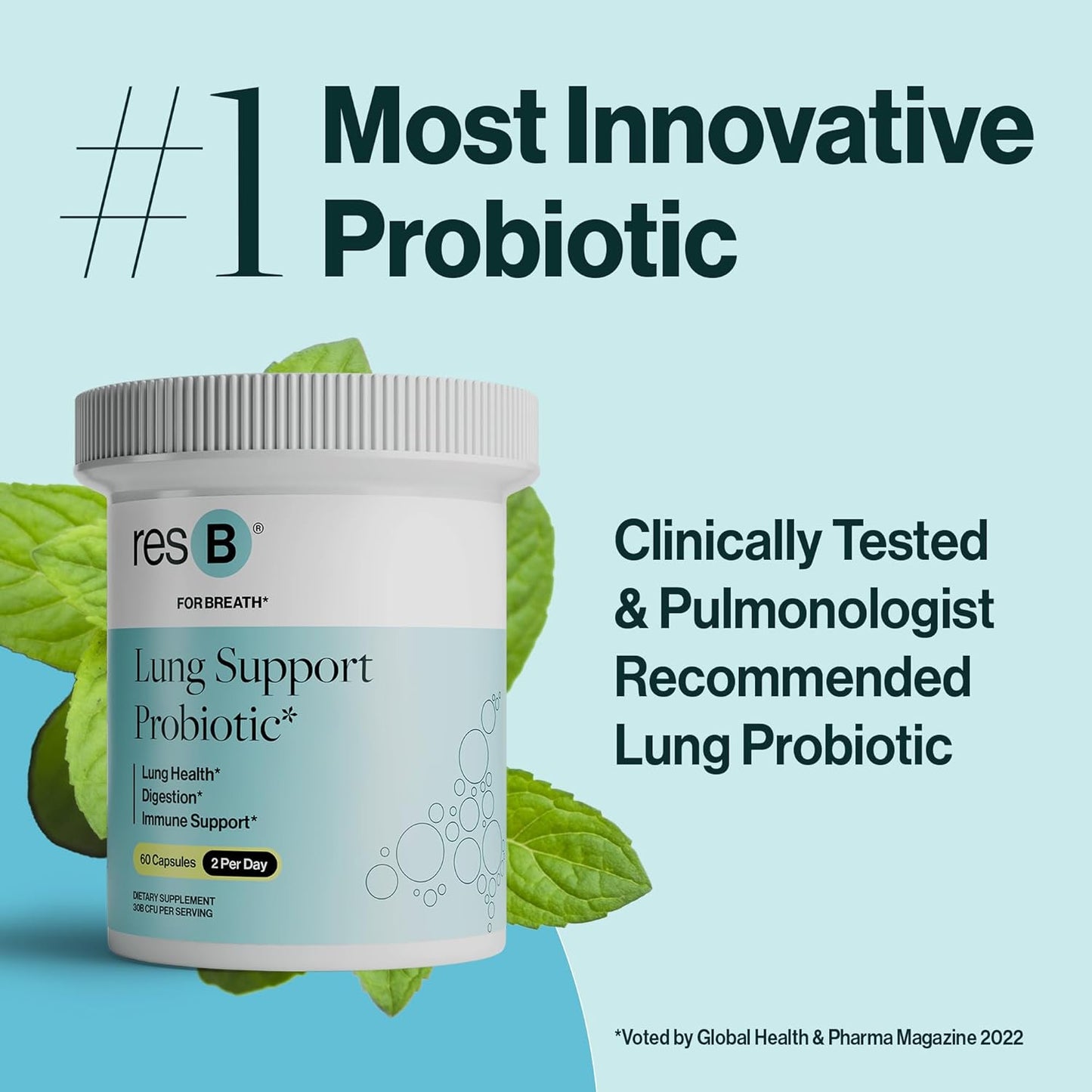 ResBiotic Lung Support Probiotic Supplement with Holy Basil & Turmeric - Promotes Lung Health, Immune & Digestive Support - 60 Capsules