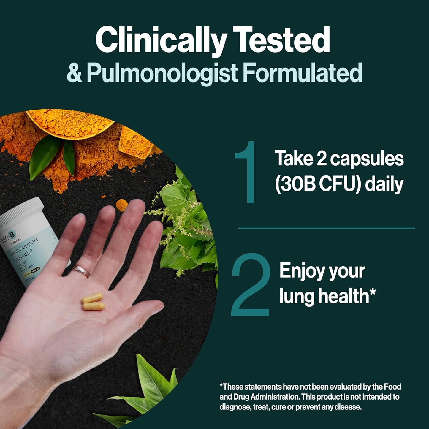 ResBiotic Lung Support Probiotic Supplement with Holy Basil & Turmeric - Promotes Lung Health, Immune & Digestive Support - 60 Capsules