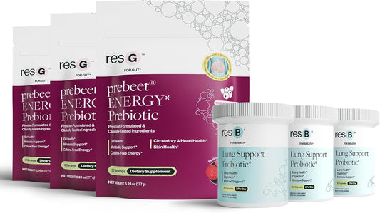 resBiotic Power Gut Bundle - Respiratory Health & Metabolism Support with Lung Probiotic & GLP-1 Prebiotic - 90 Servings of Vitamins for Gut Health