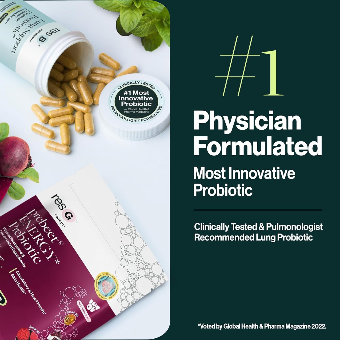 resBiotic Power Gut Bundle - Respiratory Health & Metabolism Support with Lung Probiotic & GLP-1 Prebiotic - 90 Servings of Vitamins for Gut Health
