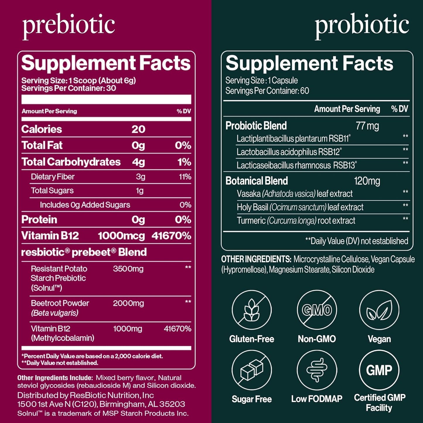 resBiotic Power Gut Bundle - Respiratory Health & Metabolism Support with Lung Probiotic & GLP-1 Prebiotic - 90 Servings of Vitamins for Gut Health