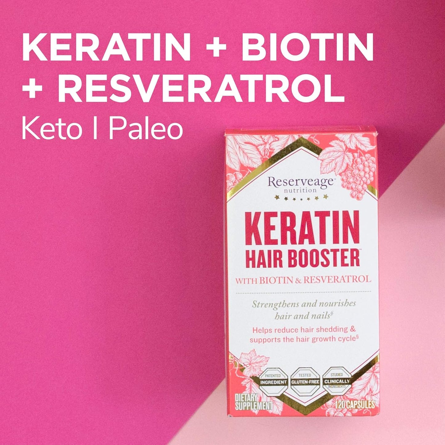 Reserveage Beauty Bundle: Resveratrol 500mg Antioxidant + Keratin Hair Booster with Biotin for Heart, Cellular Health, Hair & Nail Growth - 30 Caps + 120 Caps
