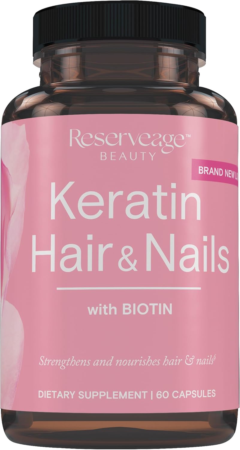 Reserveage Nutrition Reserveage Keratin Hair Booster with Biotin - Keratin Supplement with Biotin & Resveratrol - Supports Hair Growth & Nail Health - 60 Capsules