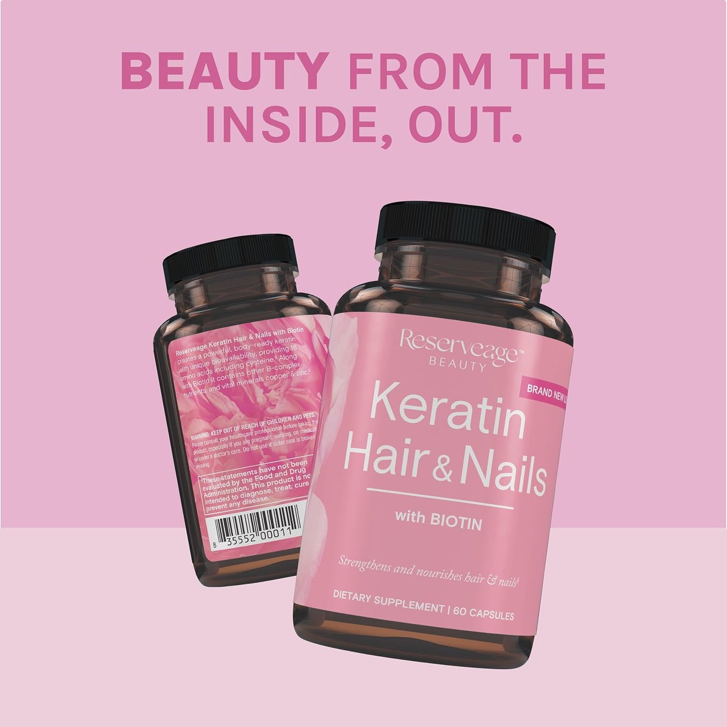 Reserveage Nutrition Reserveage Keratin Hair Booster with Biotin - Keratin Supplement with Biotin & Resveratrol - Supports Hair Growth & Nail Health - 60 Capsules