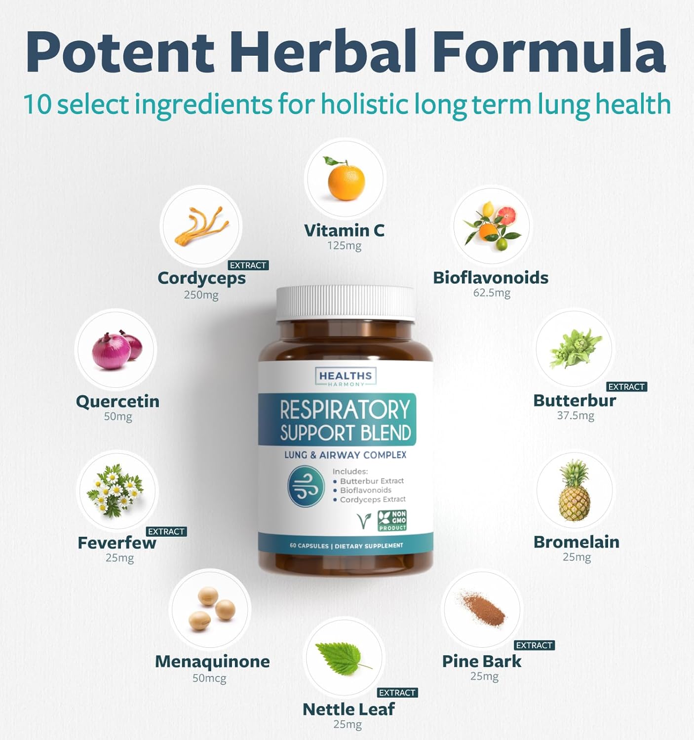 Respiratory Support & Immunity Boost Bundle - Deep Lung Cleanse and Vitamin C Supplement for Airway and Immune Health (1-Month Supply, 60 Capsules each)