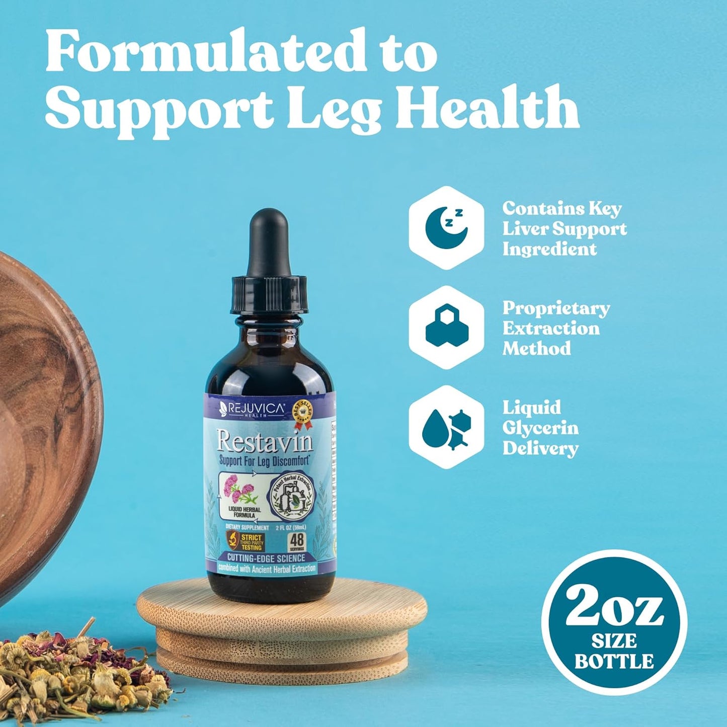 Restavin by Rejuvica Health - Liquid Leg Support Supplement with Vitamin C, Iron, Valerian, Turmeric, Magnesium - Advanced Formula for Better Absorption