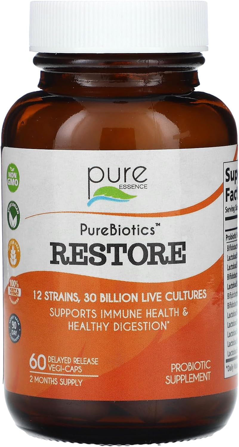 Restore Probiotic Supplement - 30 Billion CFU - Immune & Digestive Support - 12 Strains for Men & Women - Natural Relief for Constipation - 60 Capsules