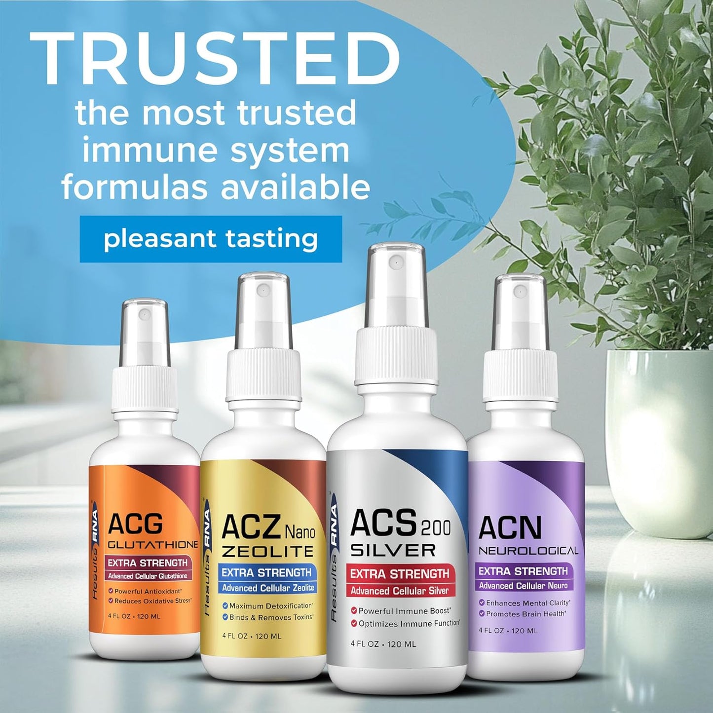 Results RNA Ultimate Immune Support System: ACS 200 Silver, ACZ Nano Zeolite, ACG Glutathione, ACN Neuro - Doctors' Recommended Advanced Immune Support