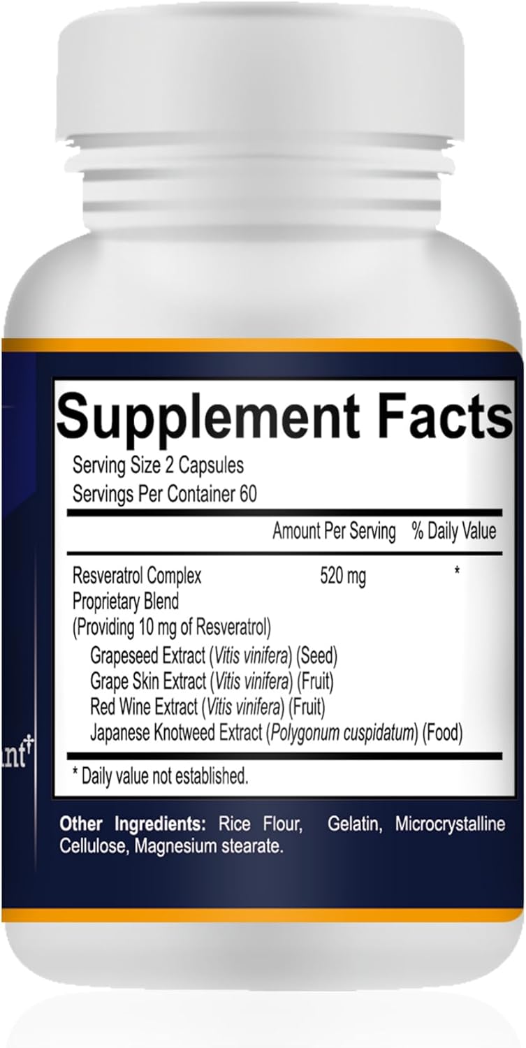 Resveratrol Complex Supplement with Potent Antioxidants - 120 Capsules for a 60-Day Supply