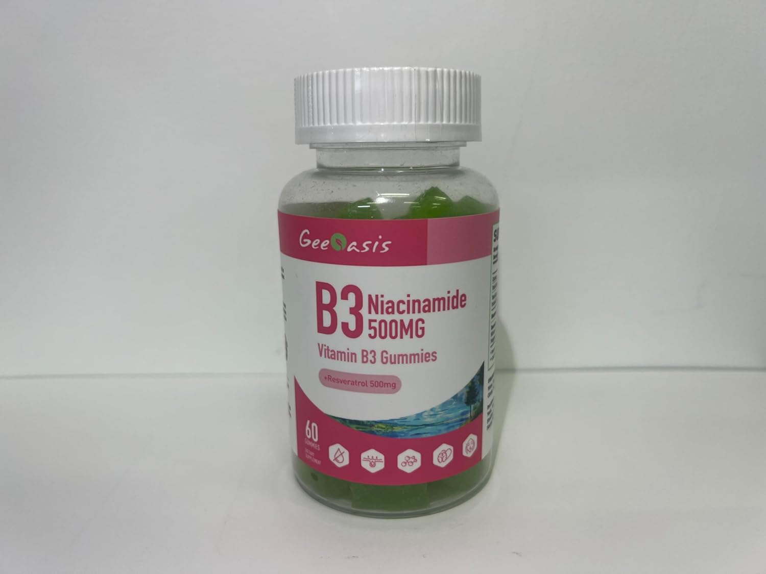 Resveratrol Niacinamide Gummies 500mg with Vegan Apple Flavor - 60 Chewable B3 Supplement Count