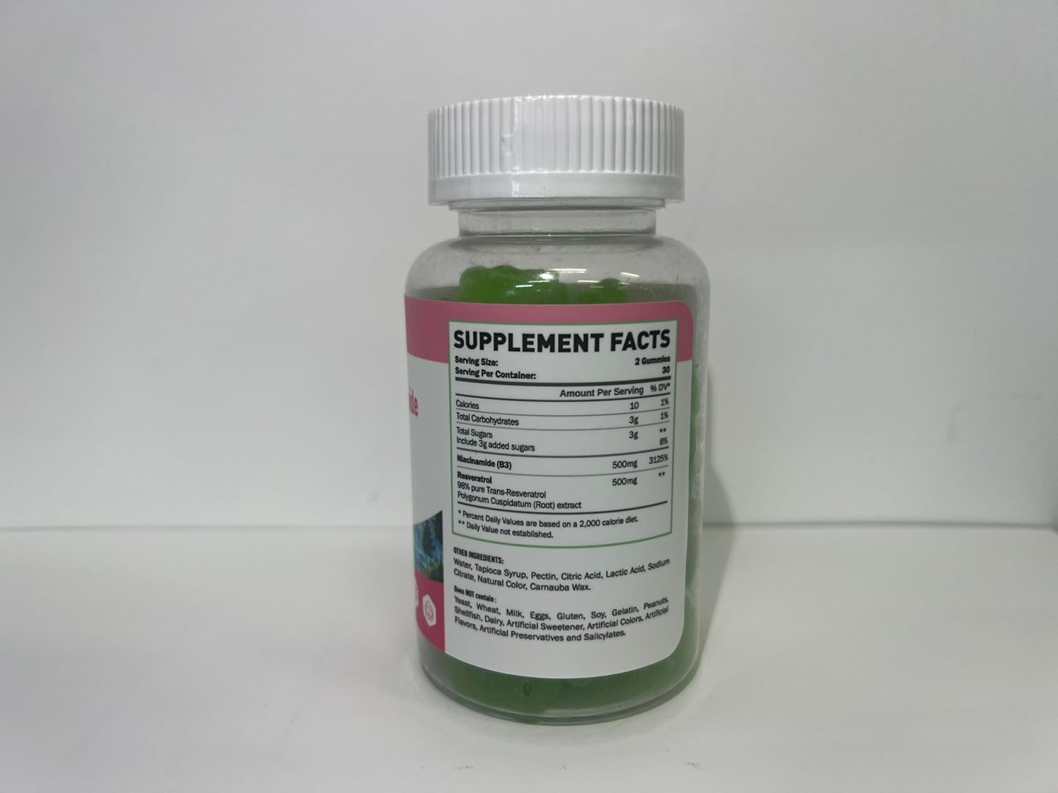 Resveratrol Niacinamide Gummies 500mg with Vegan Apple Flavor - 60 Chewable B3 Supplement Count