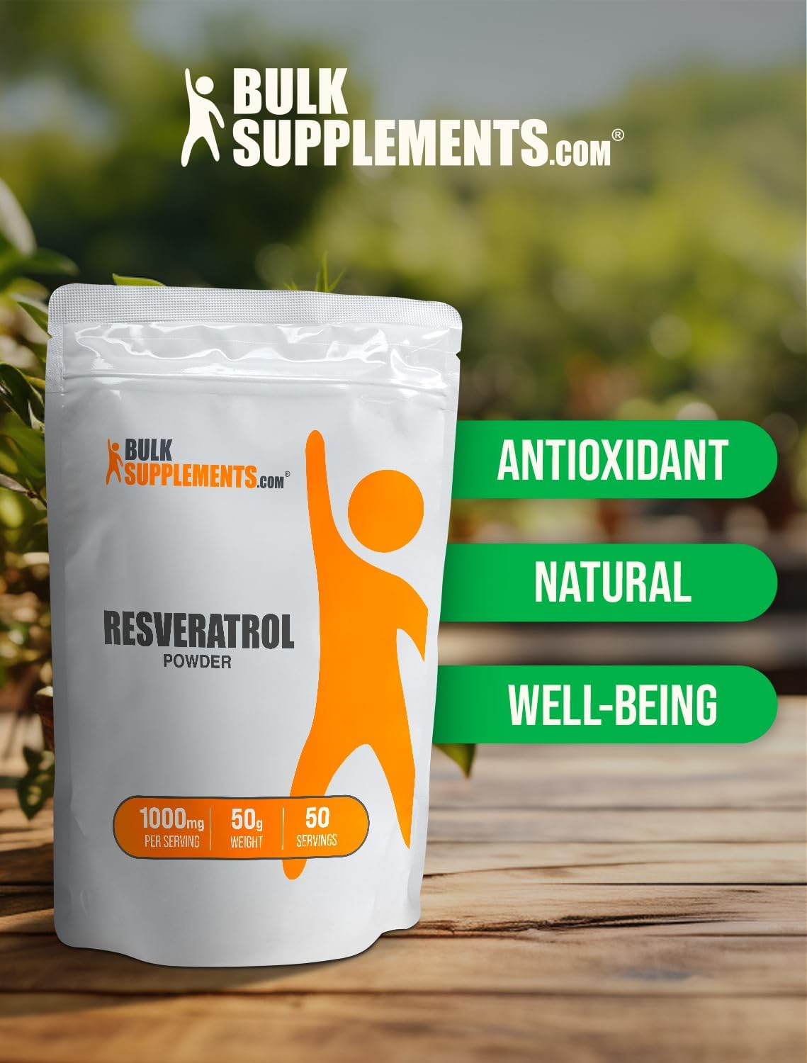 Resveratrol Powder Supplement - Pure Polygonum Cuspidatum Extract, 1000mg Antioxidant Formula - Gluten Free, 50g (1.8 oz) - Pack of 1