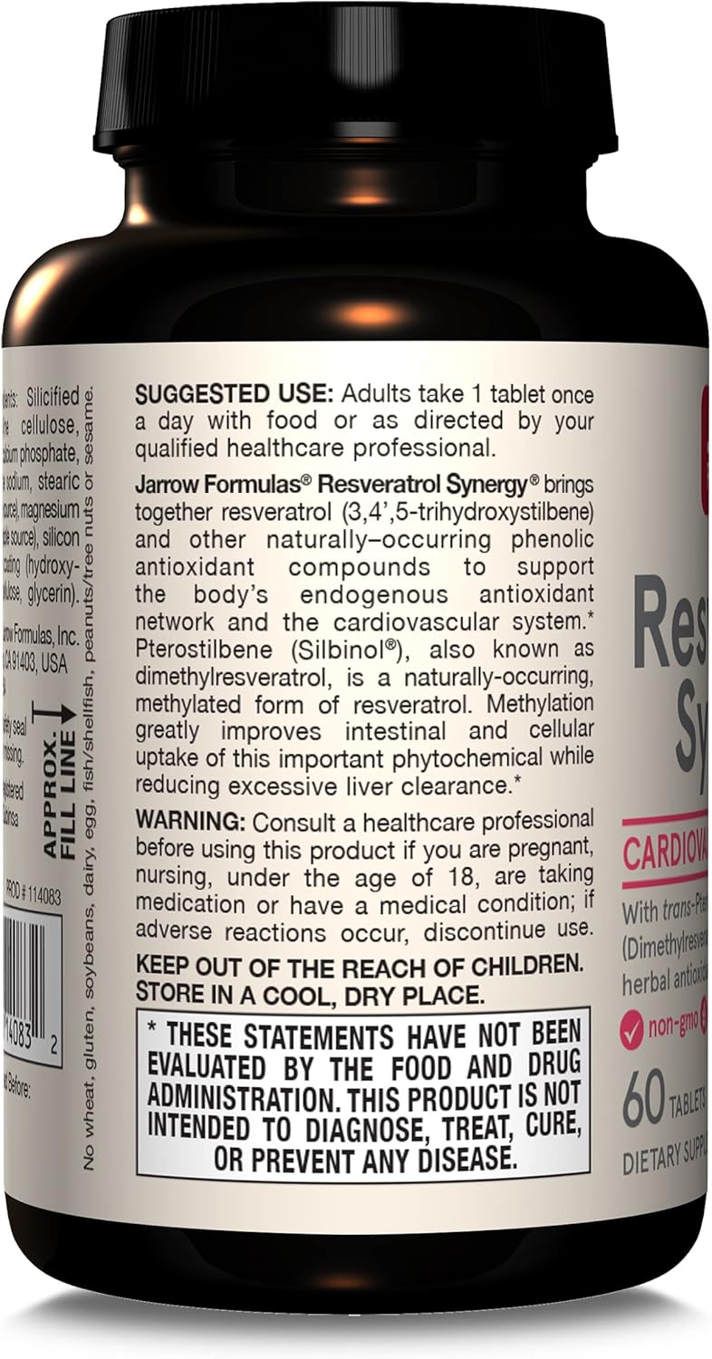 Resveratrol Synergy 200mg Dietary Supplement for Heart Support 60 Tablets - Jarrow Formulas