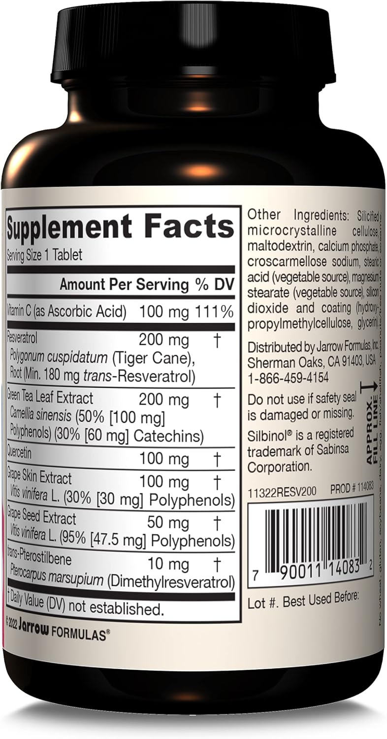Resveratrol Synergy 200mg Dietary Supplement for Heart Support 60 Tablets - Jarrow Formulas