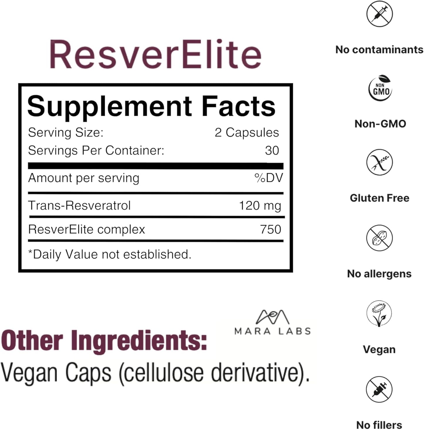 ResverElite by BrocElite | Vegan Resveratrol Supplement with No Fillers | Non-GMO | 30 Servings