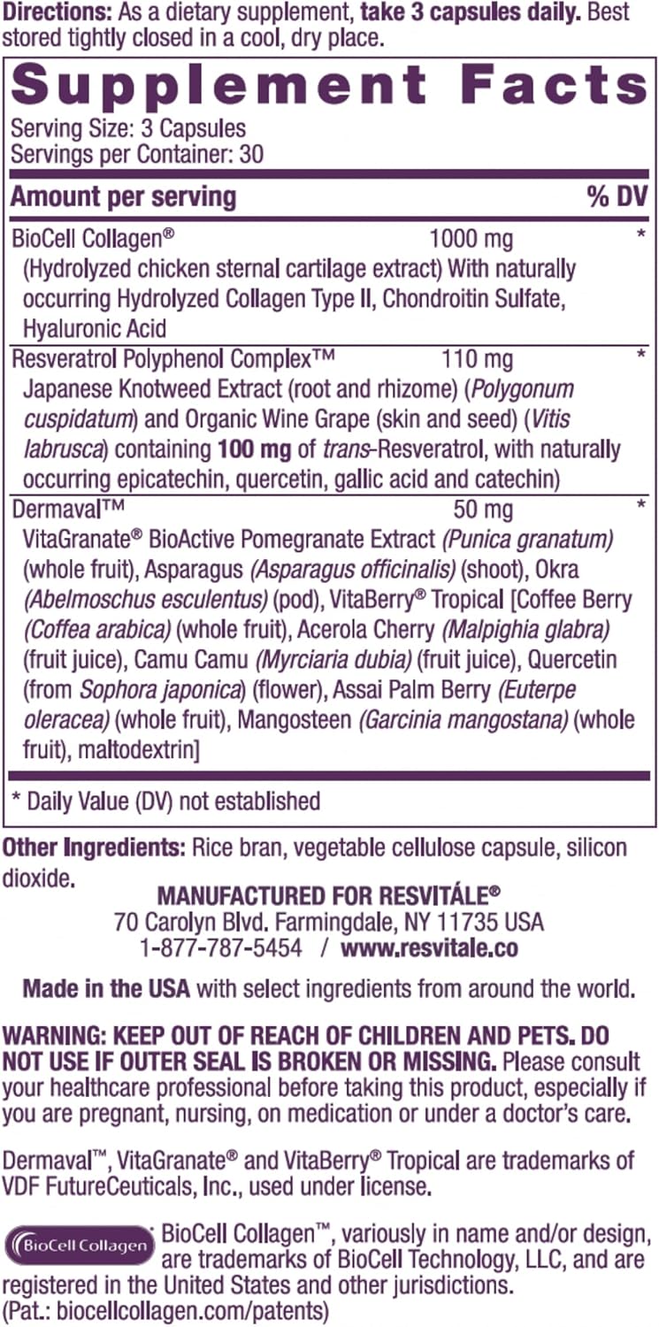 ResVitale Ultra Collagen Enhance with Resveratrol - Skin Care Supplement - 90 Veggie Capsules - BoostGo Australia