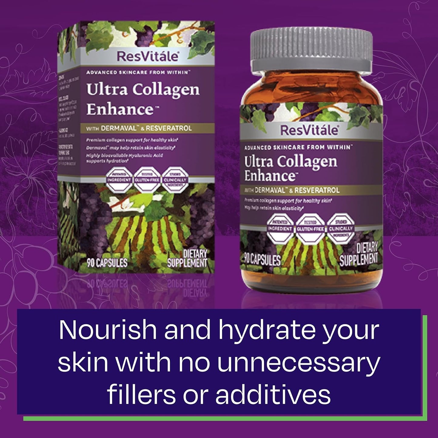 ResVitale Ultra Collagen Enhance with Resveratrol - Skin Care Supplement - 90 Veggie Capsules - BoostGo Australia