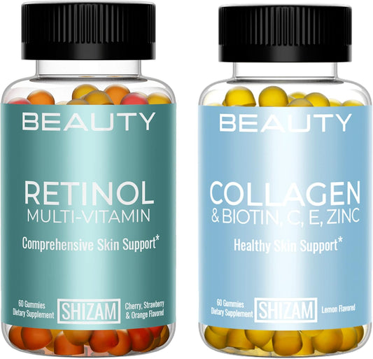 Retinol Multi-Vitamin & Collagen Gummies with Biotin by SHIZAM - Combo Pack for Hair, Skin & Nails
