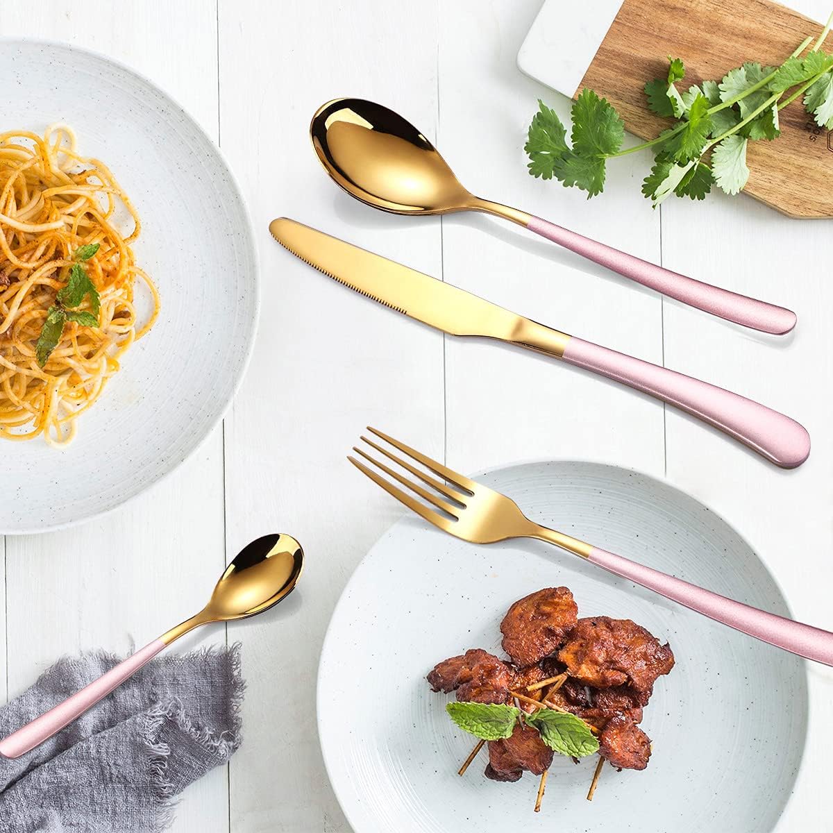 Reusable Stainless Steel Cutlery Set for Work with Case - Knife Fork Spoon Set 3 Piece (Pink Gold) by MURRI&MURRDI