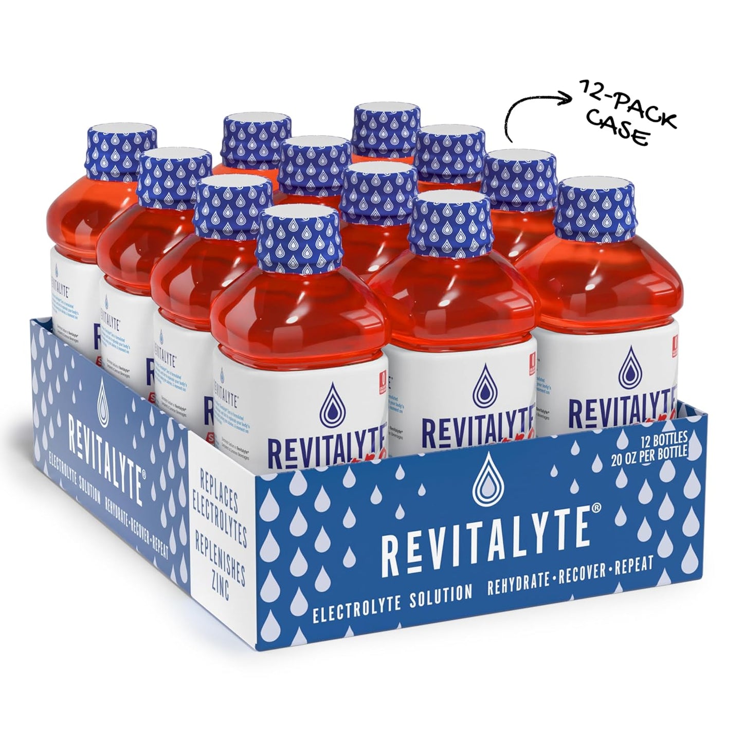 Revitalyte Strawberry Zero Sugar Electrolyte Drink - 12 Pack 20 oz Bottle - Rapid Hydration & Recovery Drink