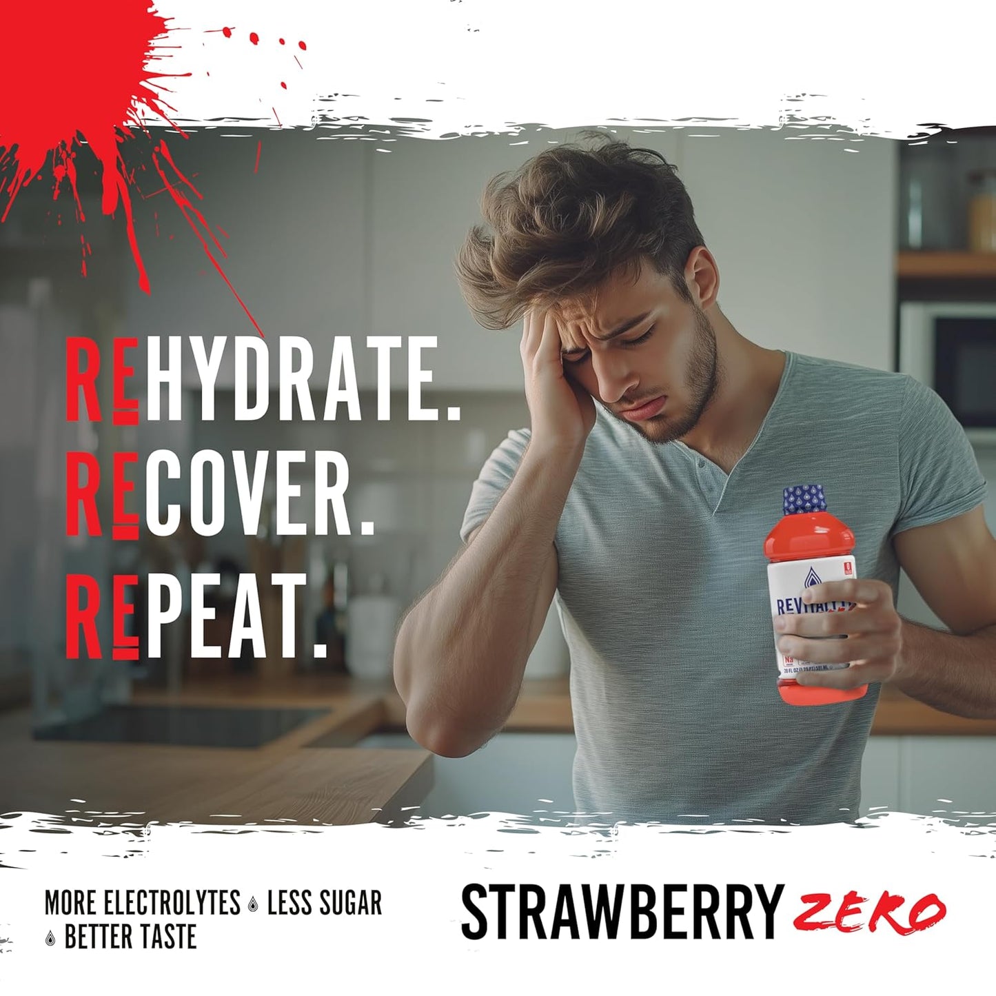 Revitalyte Strawberry Zero Sugar Electrolyte Drink - 12 Pack 20 oz Bottle - Rapid Hydration & Recovery Drink