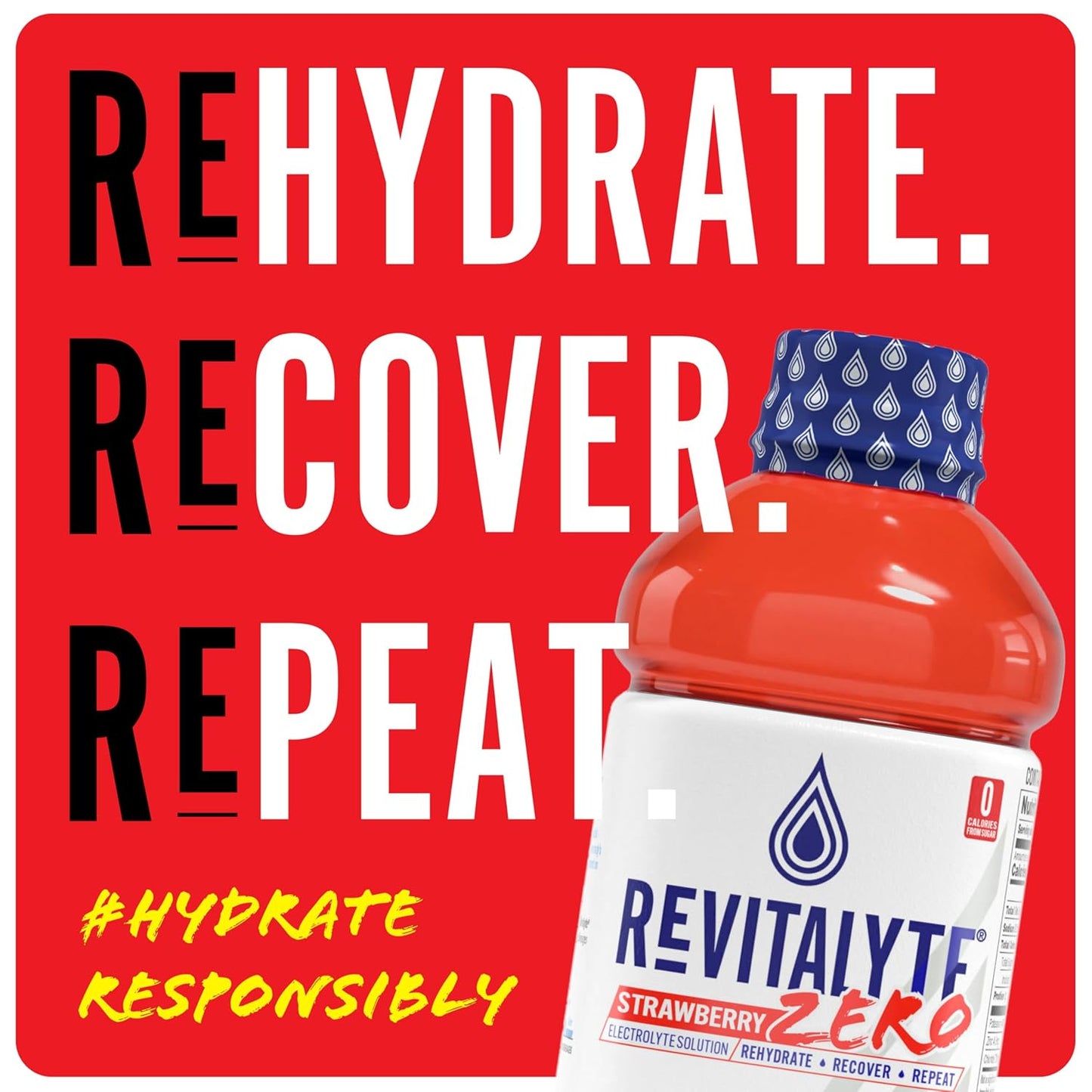 Revitalyte Strawberry Zero Sugar Electrolyte Drink - 12 Pack 20 oz Bottle - Rapid Hydration & Recovery Drink
