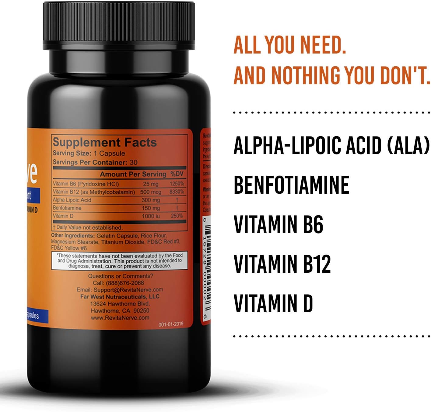 RevitaNerve Neuropathy Nerve Support Supplement for Nerve Discomfort - 30 Count, Once Daily Relief for Nerve Aches