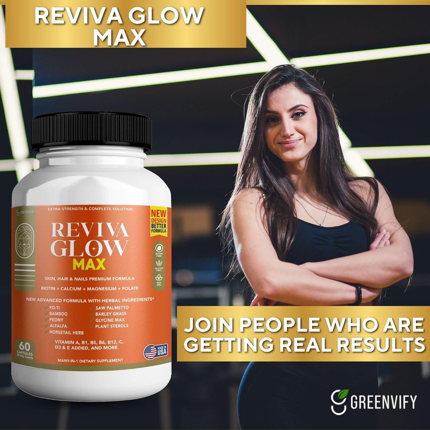 Reviva Glow Max Hair Skin and Nails Supplement with Biotin and Herbal Blend - 120 Capsules Vegan & Gluten-Free Formula