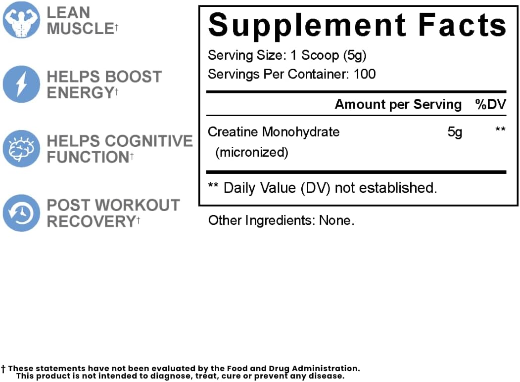 Revival Premium Micronized Creatine Monohydrate 500g - 100 Servings, 100% Pure Grade - Supports Lean Muscle Growth - USA Made & Lab Tested
