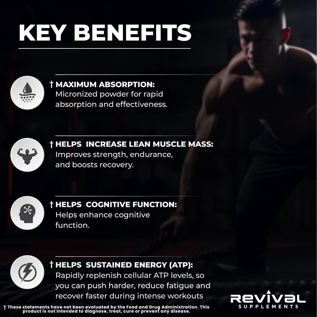 Revival Premium Micronized Creatine Monohydrate 500g - 100 Servings, 100% Pure Grade - Supports Lean Muscle Growth - USA Made & Lab Tested