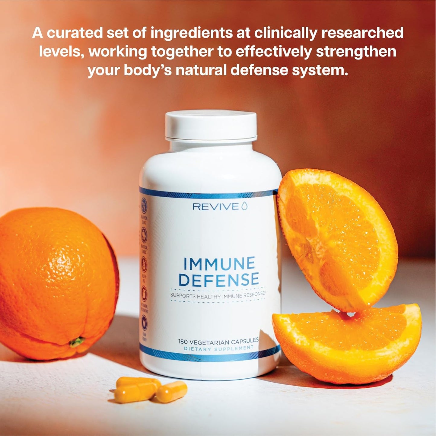 Revive MD Immune Defense Capsules - Vitamin C, Zinc, Elderberry - Vegan & Gluten-Free - 180 Vegetarian Capsules